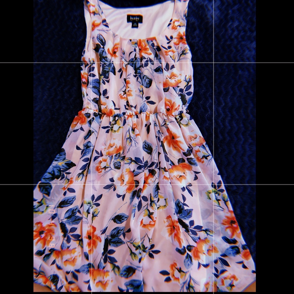 pink floral dress.
